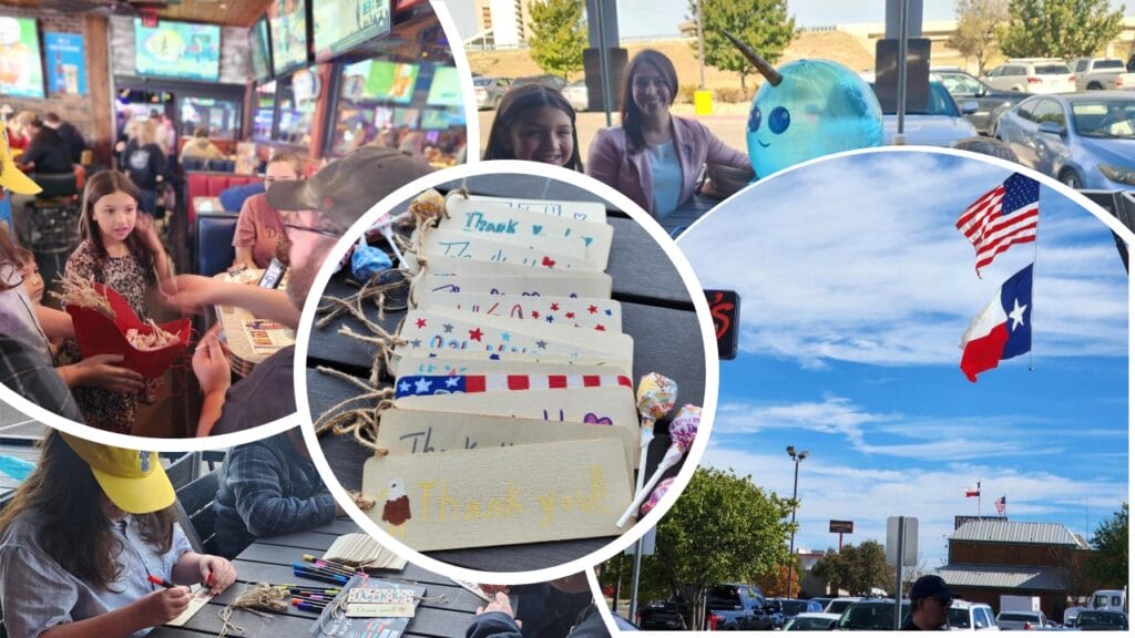 estudiantes crean tarjetas de agradecimiento para los militares estadounidenses